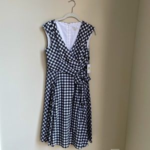 Calvin Klein Faux-Wrap Checked Dress with Sash